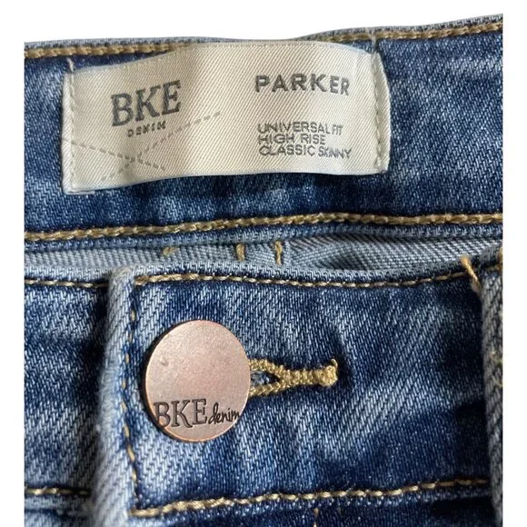 BKE Payton Jeans Womens 28x32 Blue Mid Rise Ankle Skinny Raw Hem Faded Whiskered - Picture 7 of 9